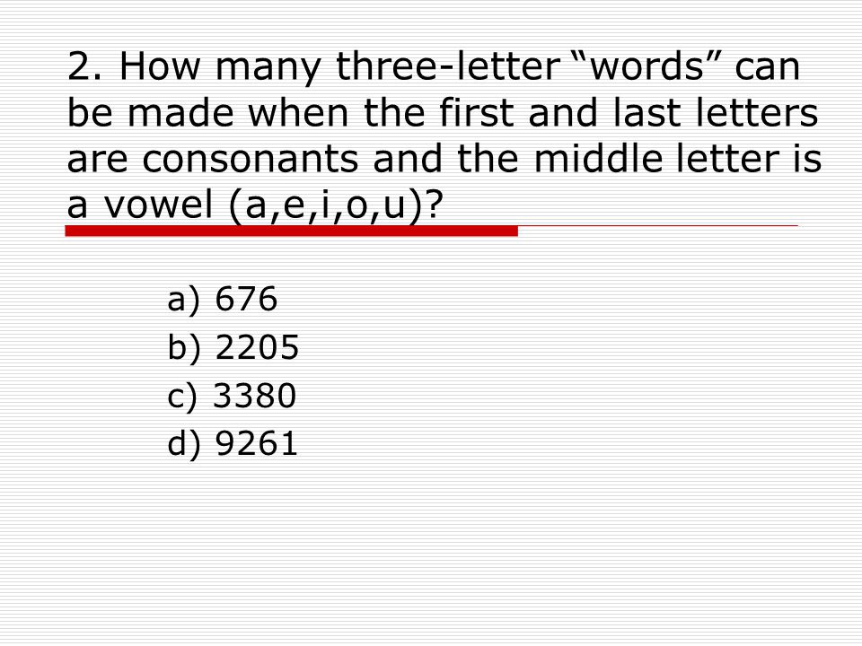 quiz 3 counting techniques 1 how many id numbers can be made 3 letter words with o in the middle