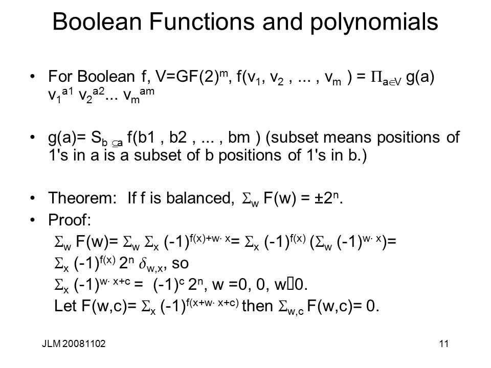 1 Cryptanalysis Lecture 11 Boolean Functions And Cryptanalysis John Manferdelli C John L Ppt Download