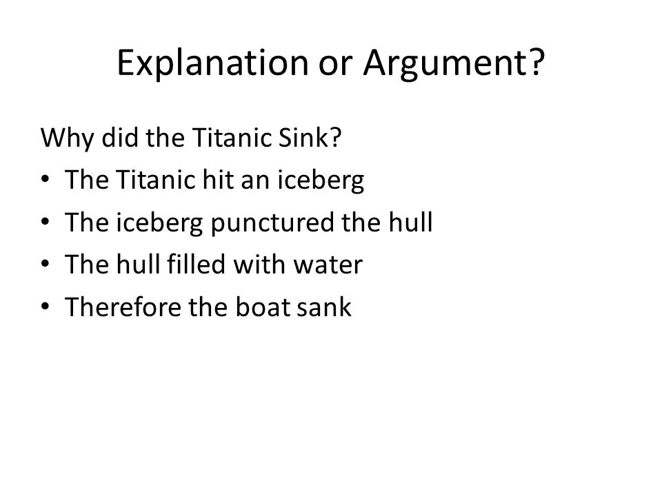 Explanation or Argument. Why did the Titanic Sink.