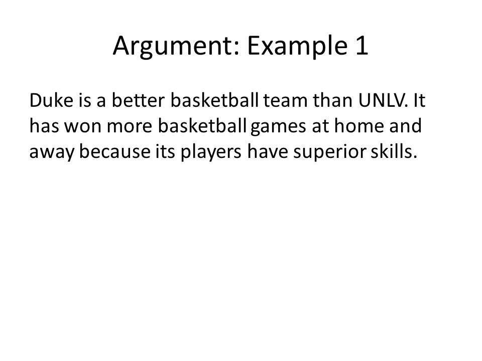 Argument: Example 1 Duke is a better basketball team than UNLV.