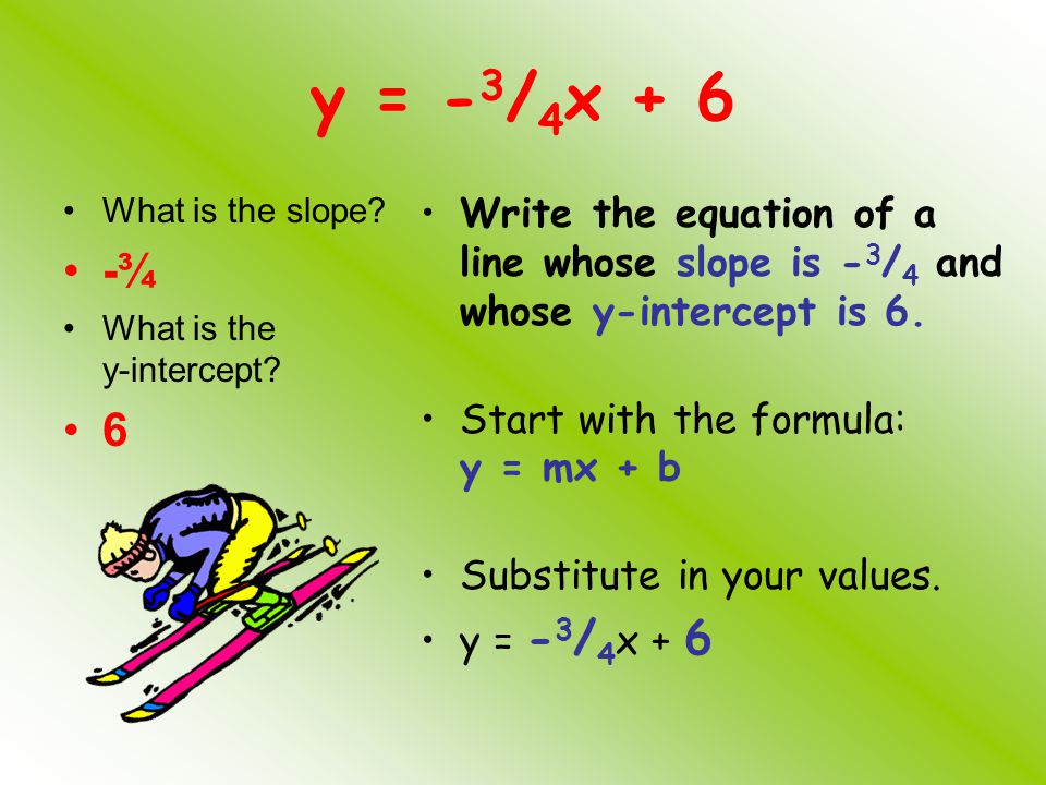What is the slope. -¾ What is the y-intercept.