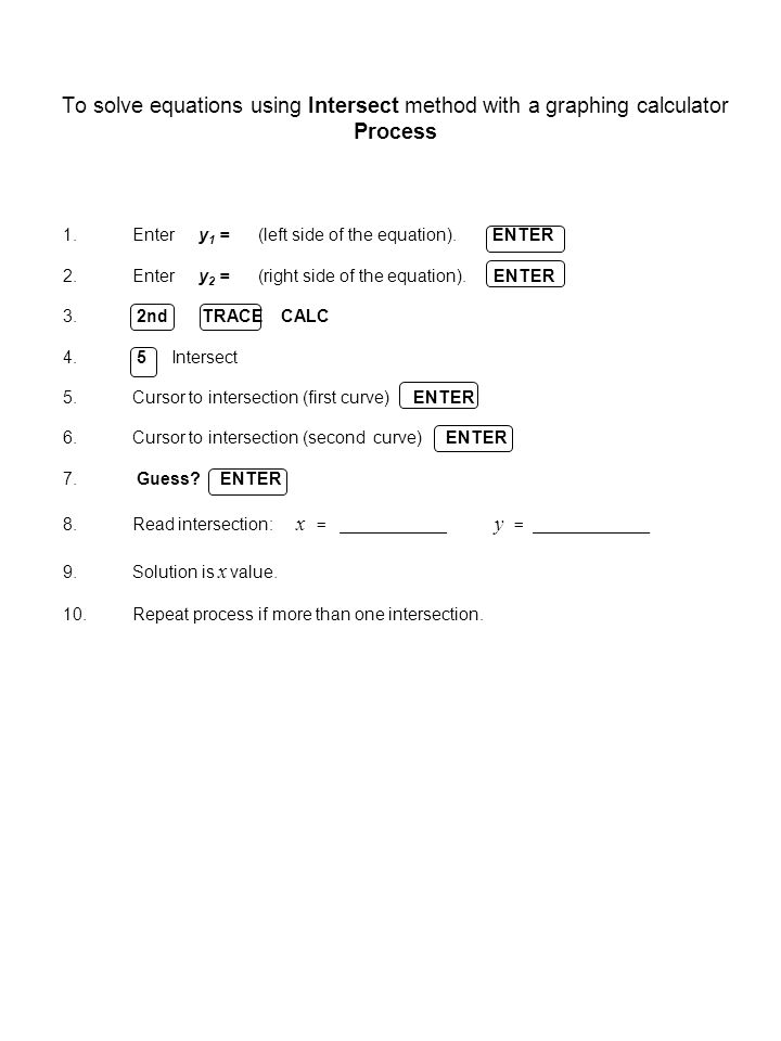 To Solve Equations Using Intersect Method With A Graphing To Solve Equations Using Intersect Method With A Graphing Calculator Process 1 Enter Y