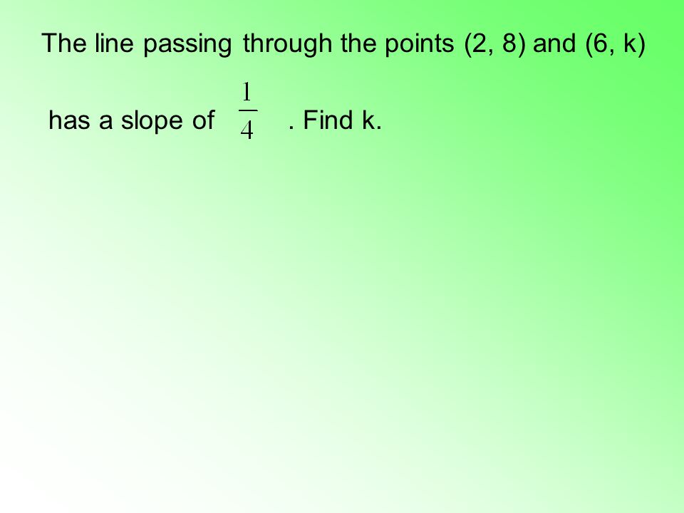 The line passing through the points (2, 8) and (6, k) has a slope of. Find k.