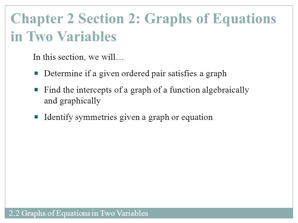2 Graphs Of Equations In Two Variables Chapter Section 1 2 Graphs Of Equations In Two Variables Chapter