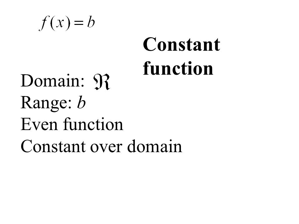 Domain: Range: b Even function Constant over domain Constant function