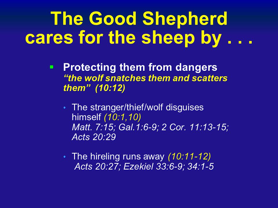 The Good Shepherd cares for the sheep by...