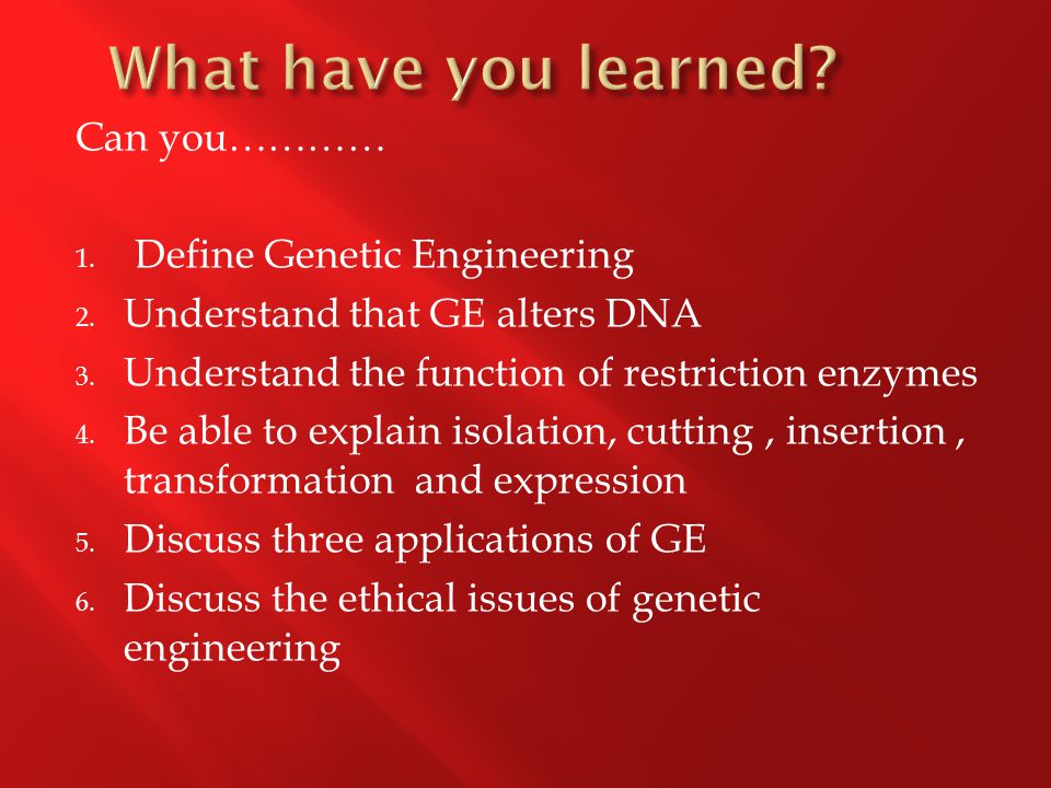 Can you………… 1. Define Genetic Engineering 2. Understand that GE alters DNA 3.