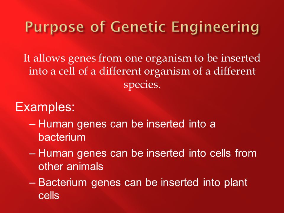It allows genes from one organism to be inserted into a cell of a different organism of a different species.