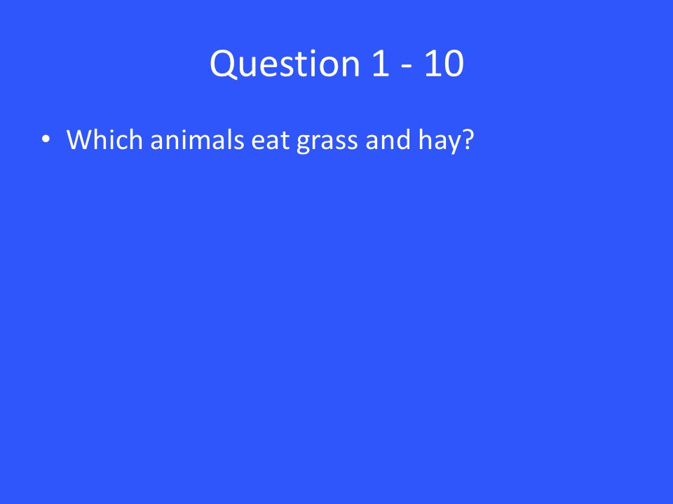 Question Which animals eat grass and hay