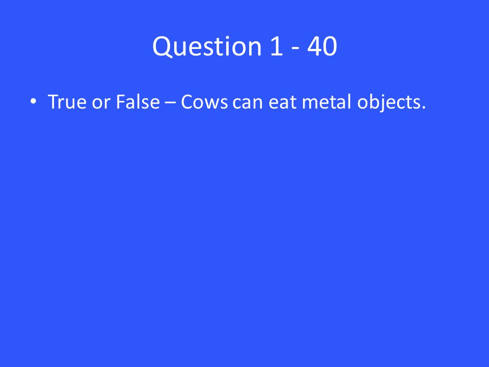 Question True or False – Cows can eat metal objects.