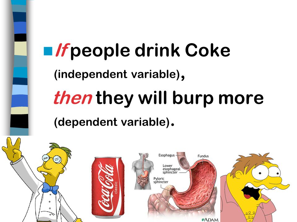 If people drink Coke (independent variable), then they will burp more (dependent variable).