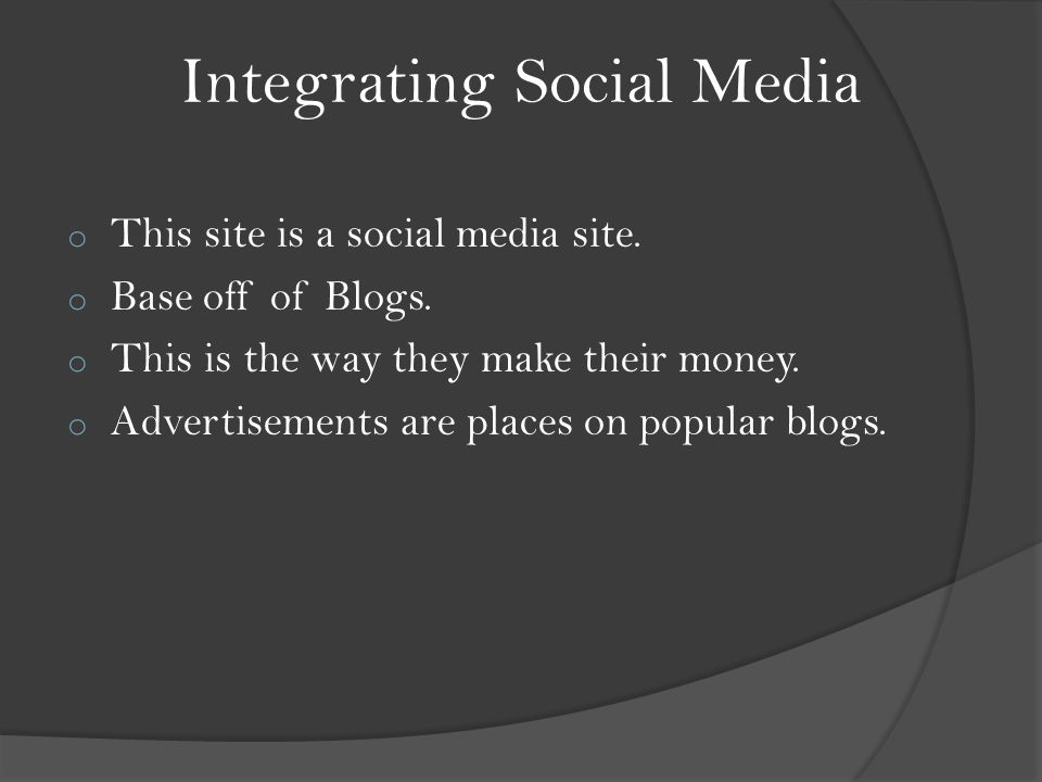 Integrating Social Media o This site is a social media site.