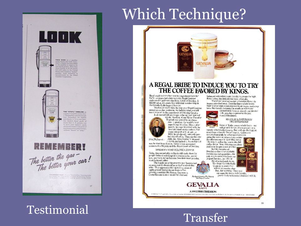 Which Technique Testimonial Transfer