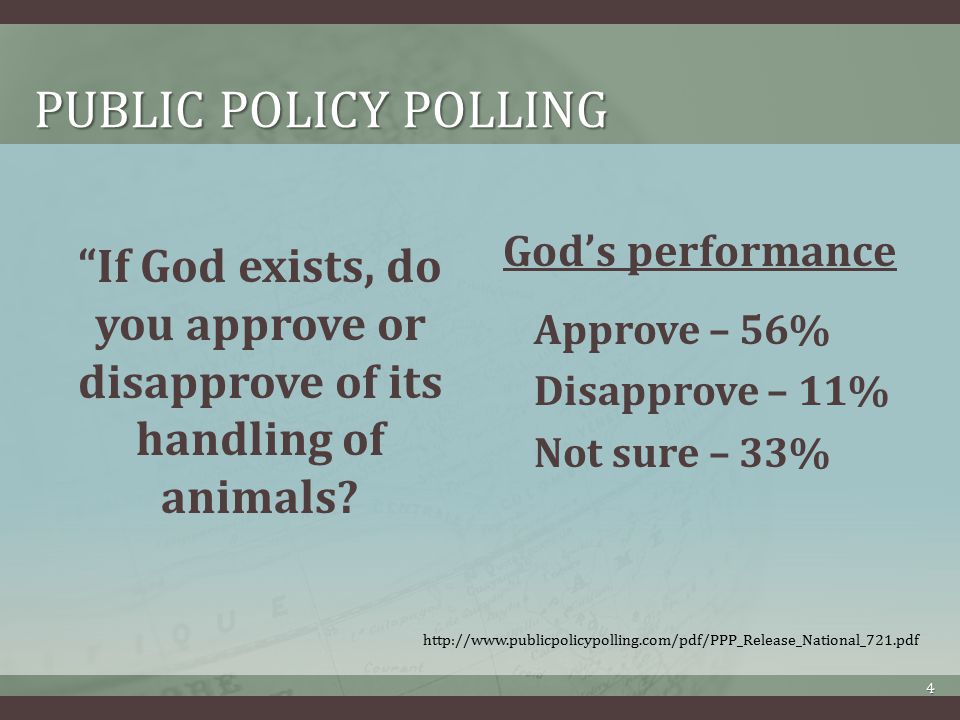 PUBLIC POLICY POLLING If God exists, do you approve or disapprove of its handling of animals.