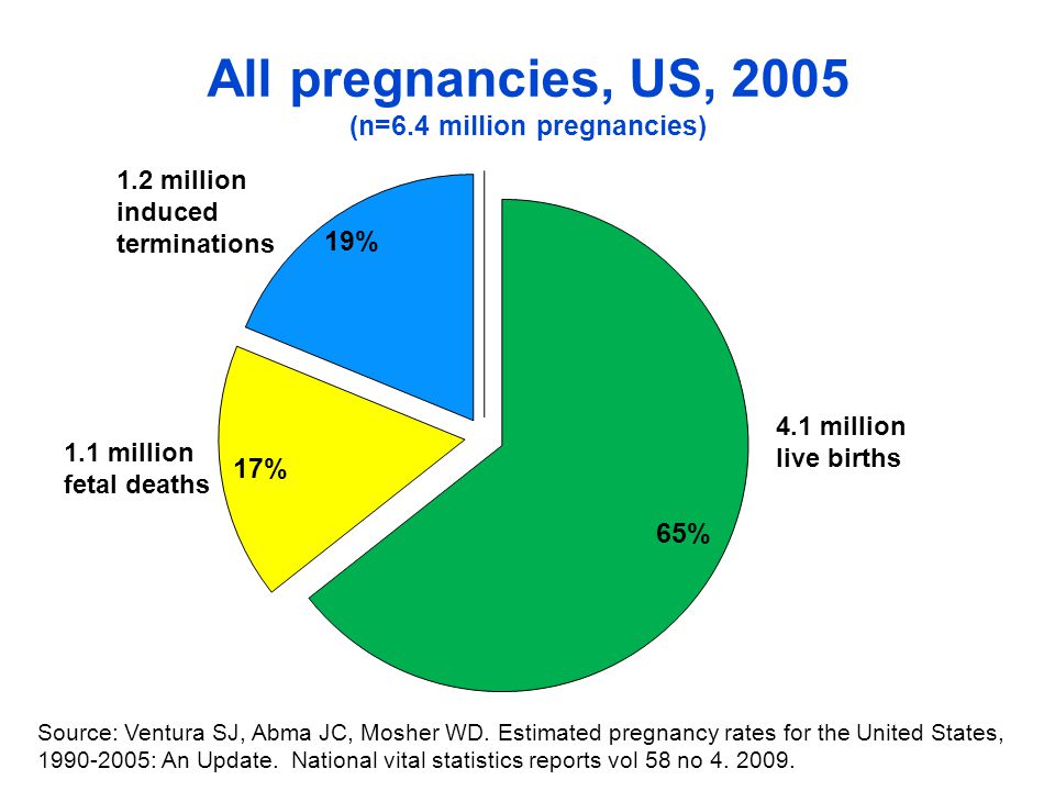 All pregnancies, US, 2005 (n=6.4 million pregnancies) Source: Ventura SJ, Abma JC, Mosher WD.