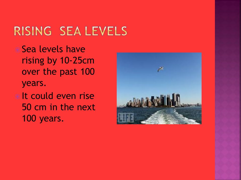  Sea levels have rising by 10-25cm over the past 100 years.