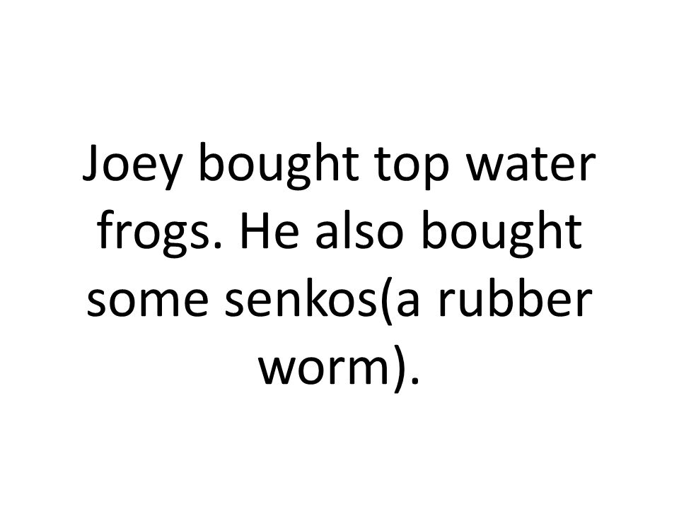 Joey bought top water frogs. He also bought some senkos(a rubber worm).