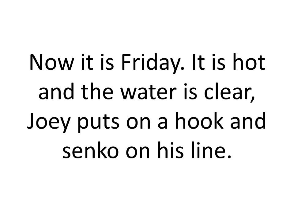 Now it is Friday. It is hot and the water is clear, Joey puts on a hook and senko on his line.