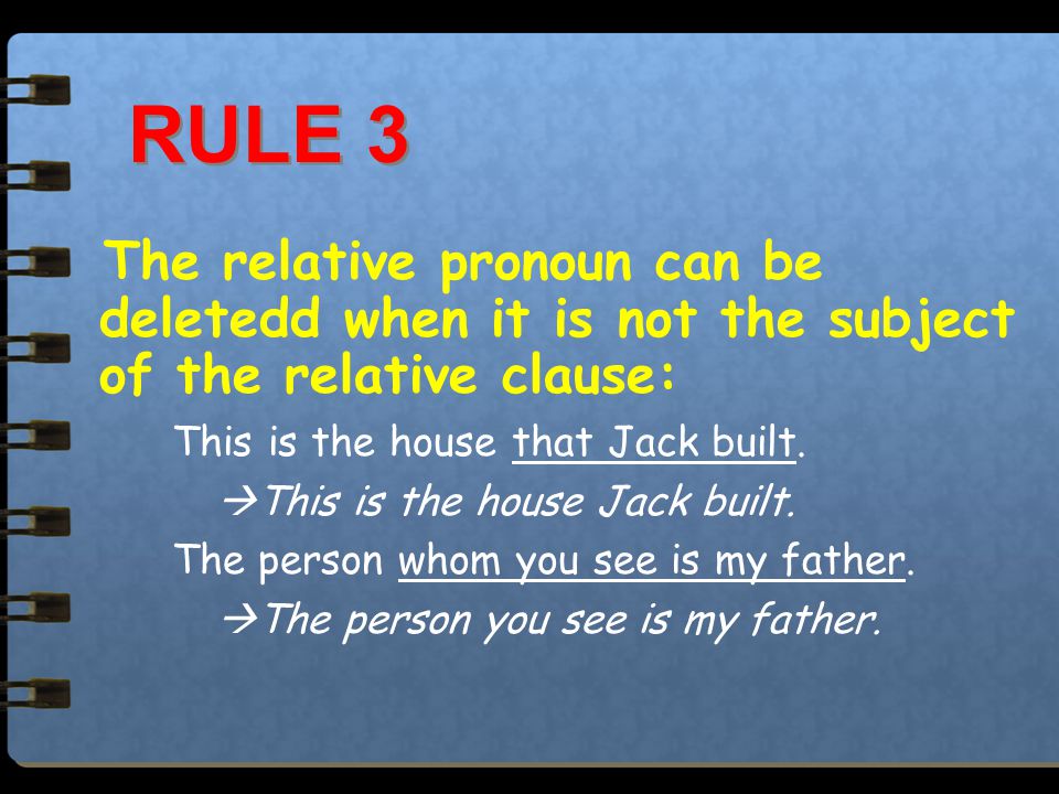 You may not delete the relative pronoun and the be verb when: 1.they are followed by an adjective: The man who is angry is my father.