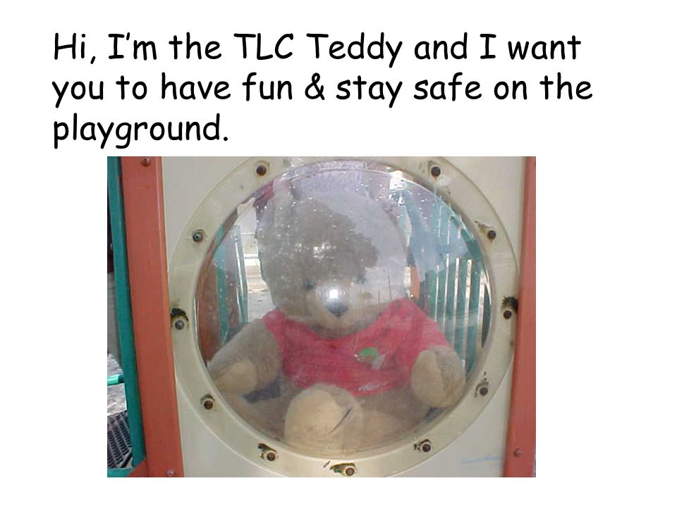 Hi, I’m the TLC Teddy and I want you to have fun & stay safe on the playground.