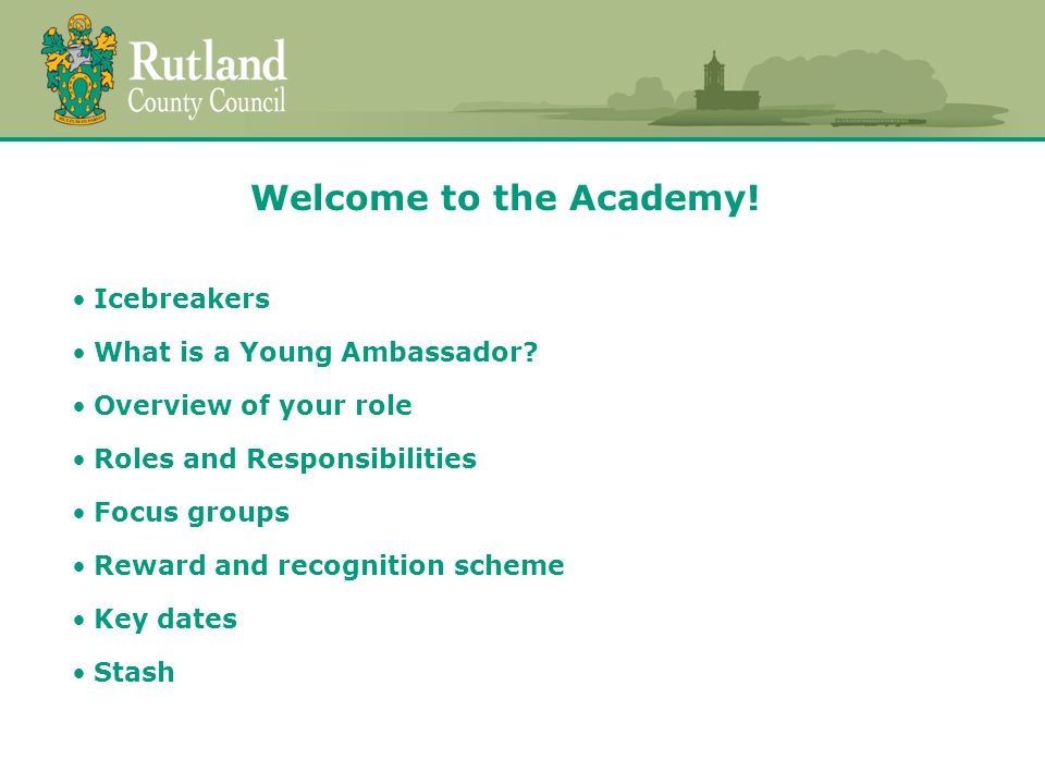 Welcome to the Academy. Icebreakers What is a Young Ambassador.