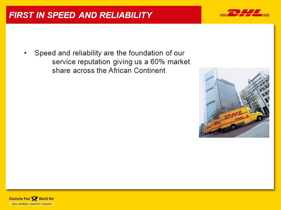 Speed and reliability are the foundation of our service reputation giving us a 60% market share across the African Continent FIRST IN SPEED AND RELIABILITY