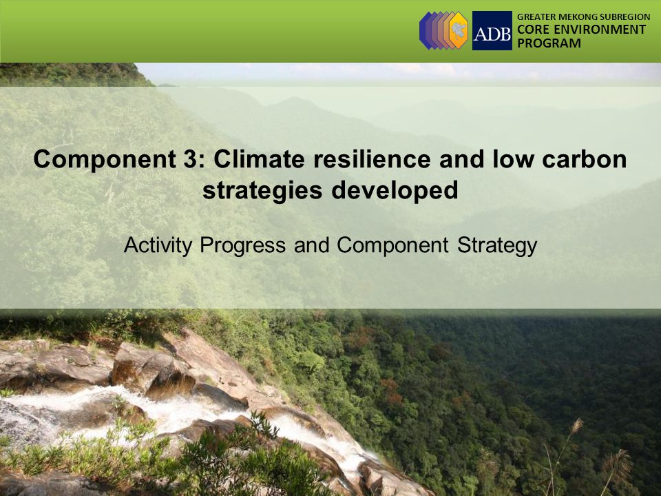 GREATER MEKONG SUBREGION CORE ENVIRONMENT PROGRAM Component 3: Climate resilience and low carbon strategies developed Activity Progress and Component Strategy