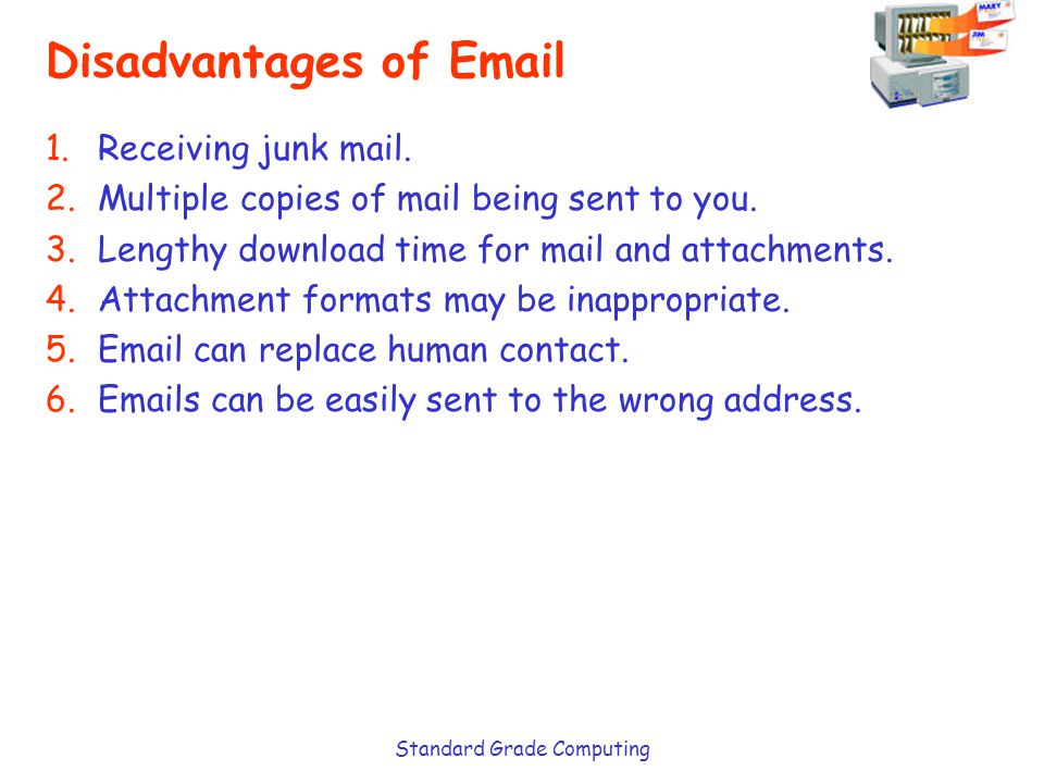 Standard Grade Computing Disadvantages of  1.Receiving junk mail.