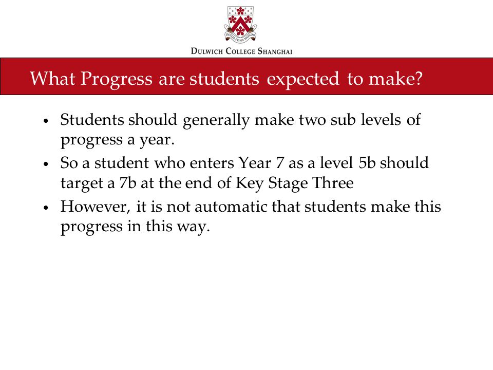 What Progress are students expected to make.