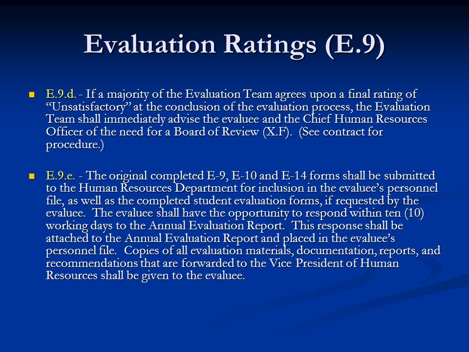 Evaluation Ratings (E.9) E.9.d.