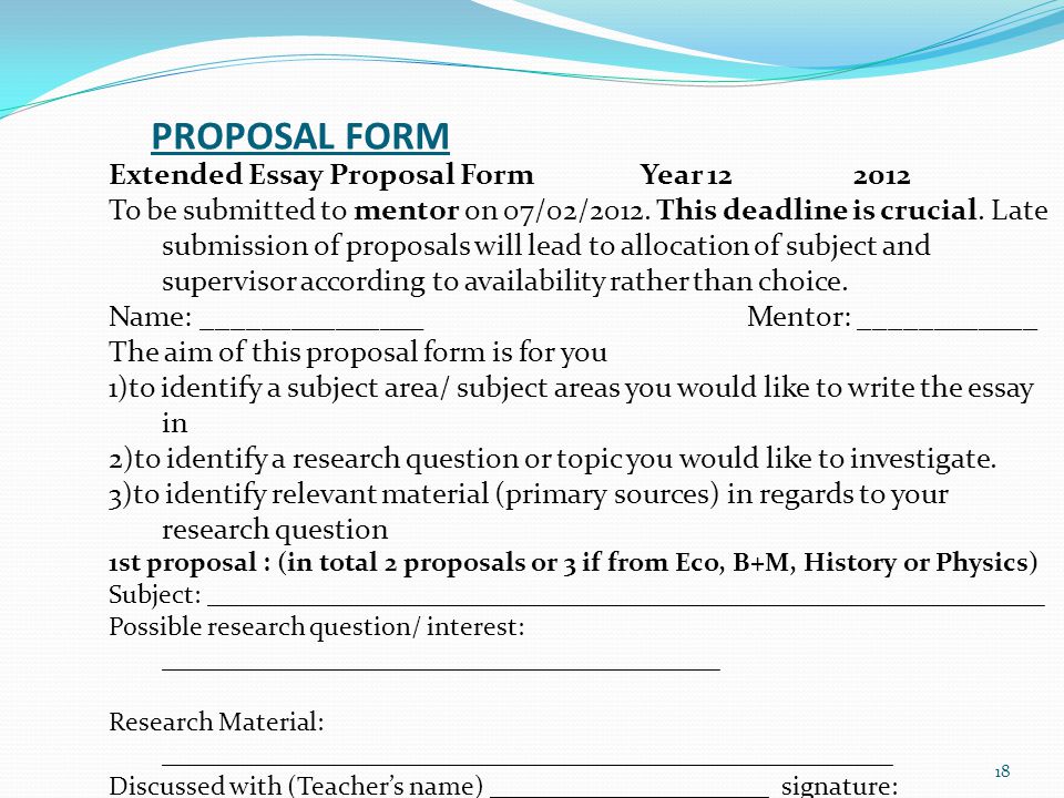Extended essay proposal form