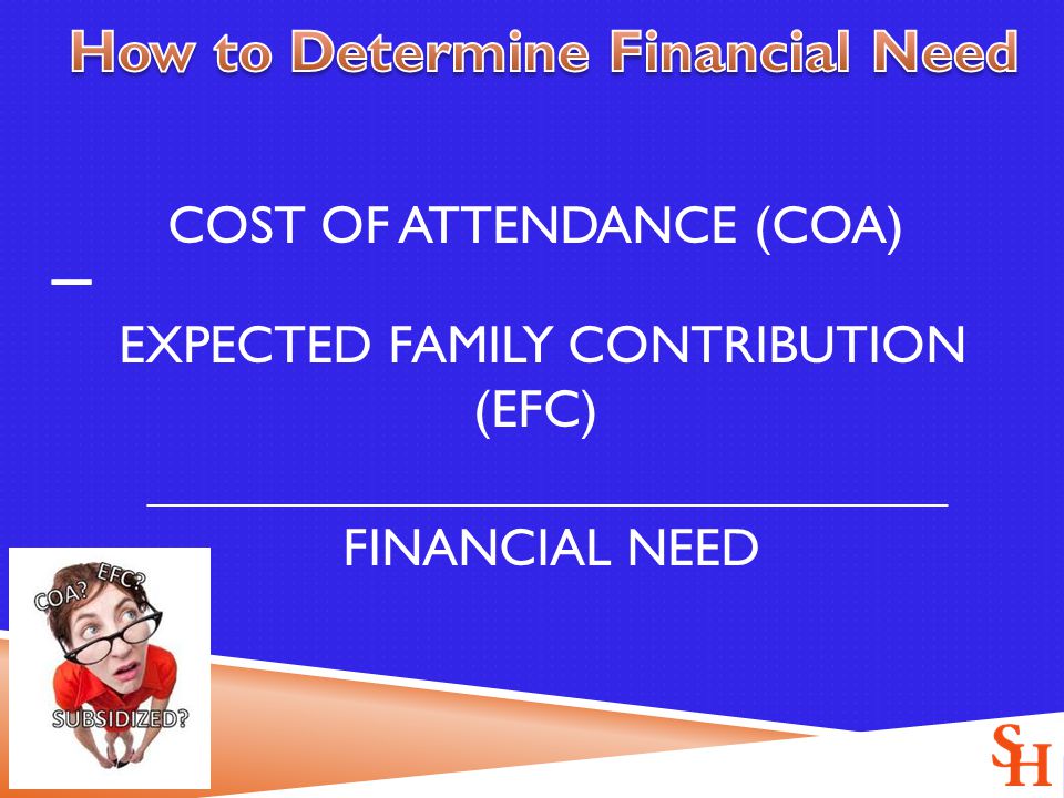 COST OF ATTENDANCE (COA) EXPECTED FAMILY CONTRIBUTION (EFC) _________________________________________________ FINANCIAL NEED