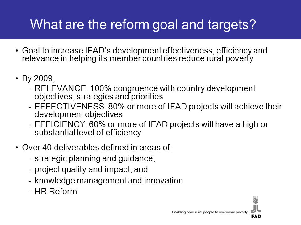What are the reform goal and targets.