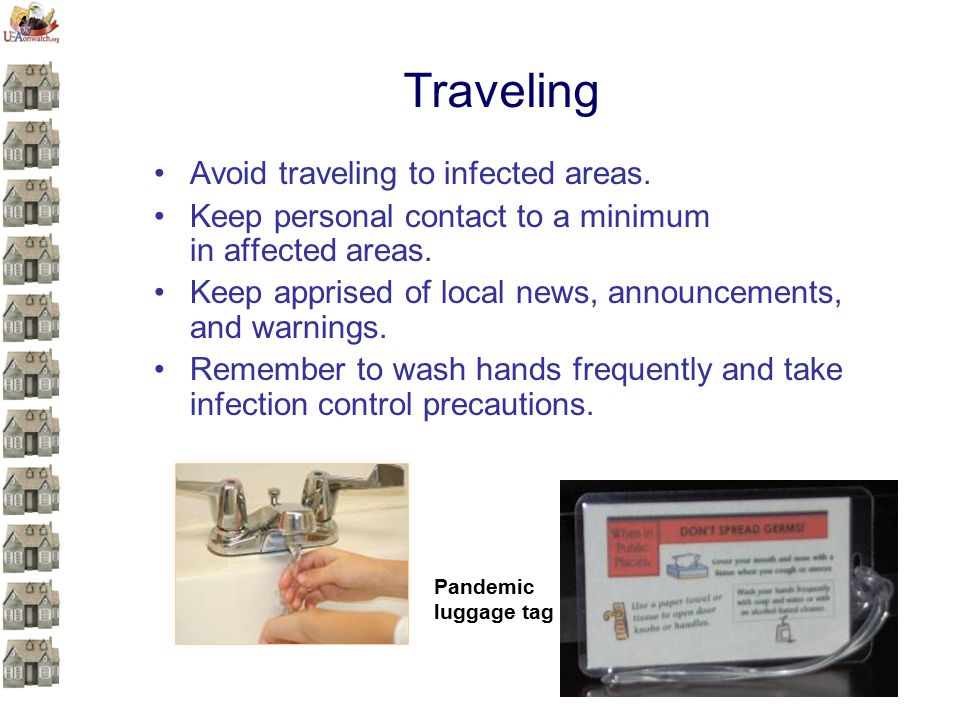 20 Traveling Avoid traveling to infected areas.