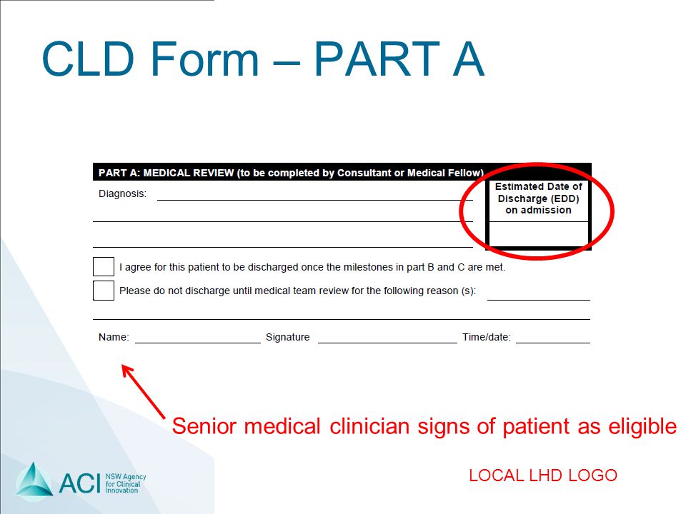 LOCAL LHD LOGO CLD Form – PART A Senior medical clinician signs of patient as eligible