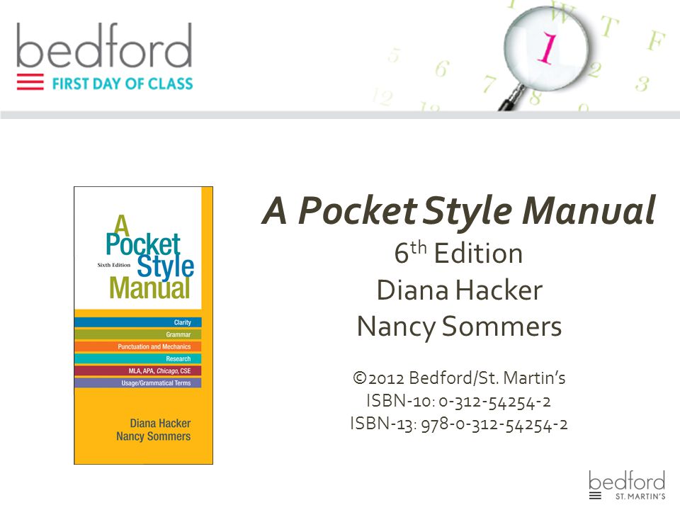 A Pocket Style Manual 6 th Edition Diana Hacker Nancy Sommers ©2012 Bedford/St.