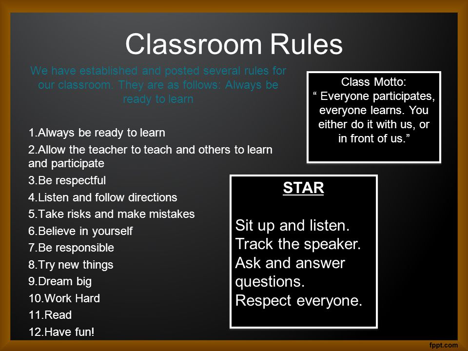 Classroom Rules We have established and posted several rules for our classroom.