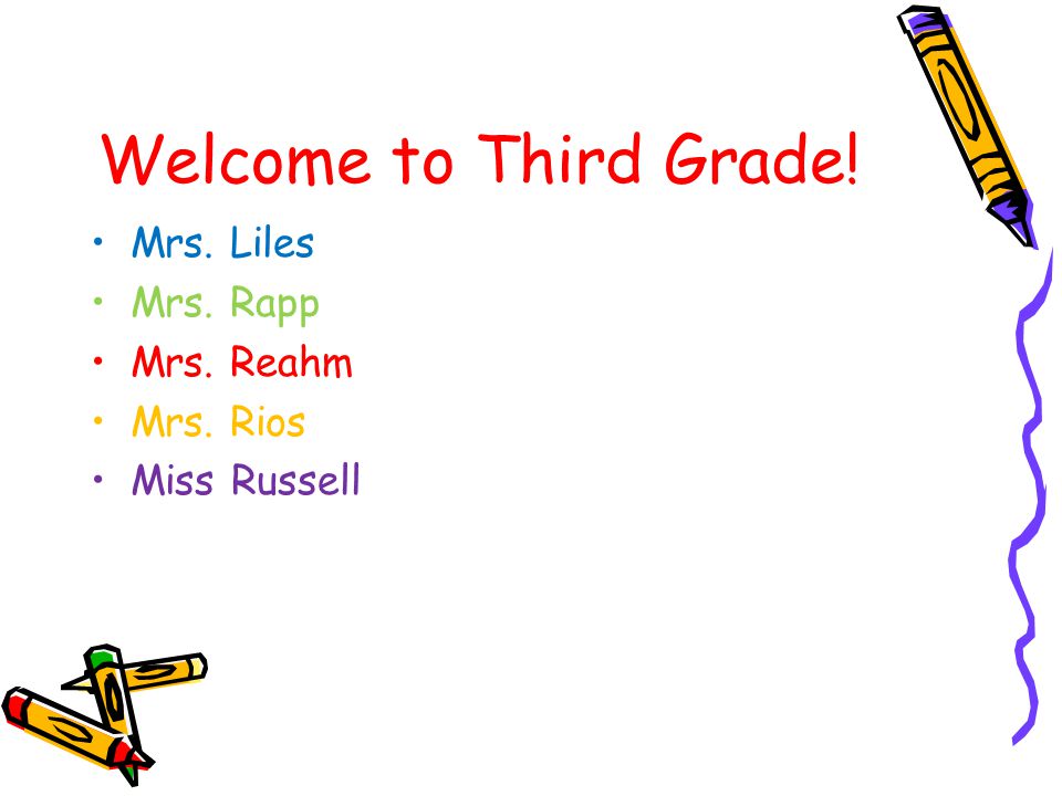 Welcome to Third Grade! Mrs. Liles Mrs. Rapp Mrs. Reahm Mrs. Rios Miss Russell