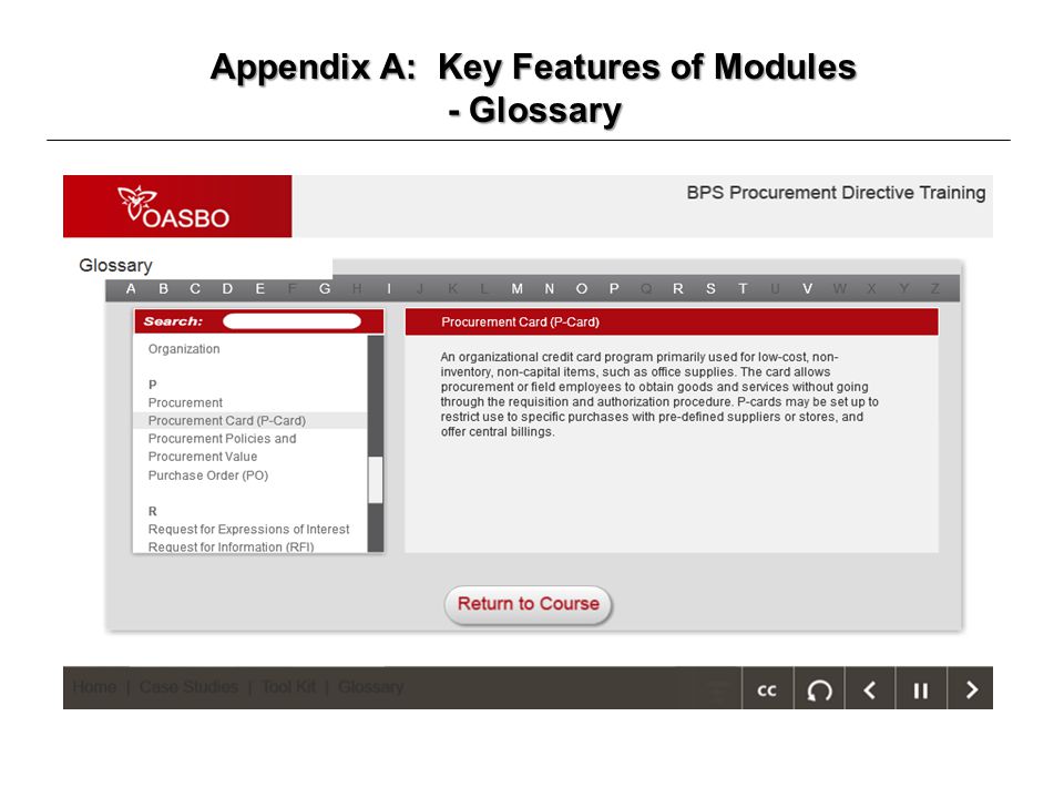 Appendix A: Key Features of Modules - Glossary