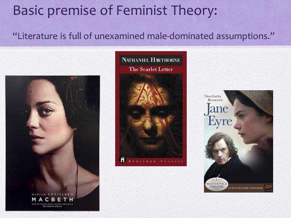 Basic premise of Feminist Theory: Literature is full of unexamined male-dominated assumptions.