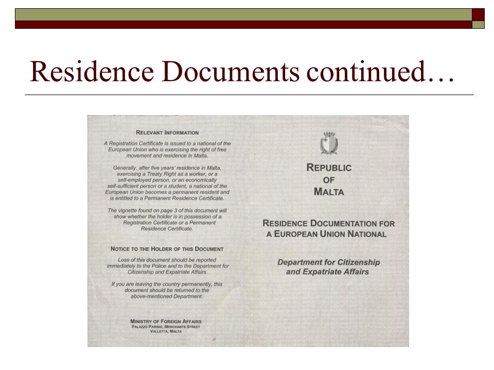 Residence Documents continued…
