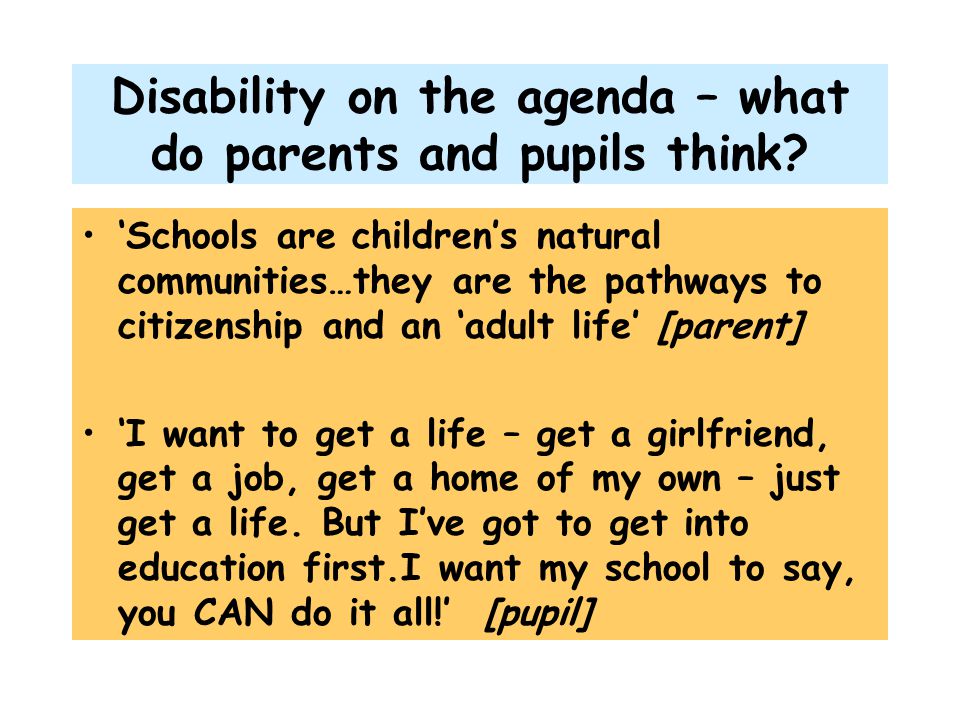 Disability on the agenda – what do parents and pupils think.