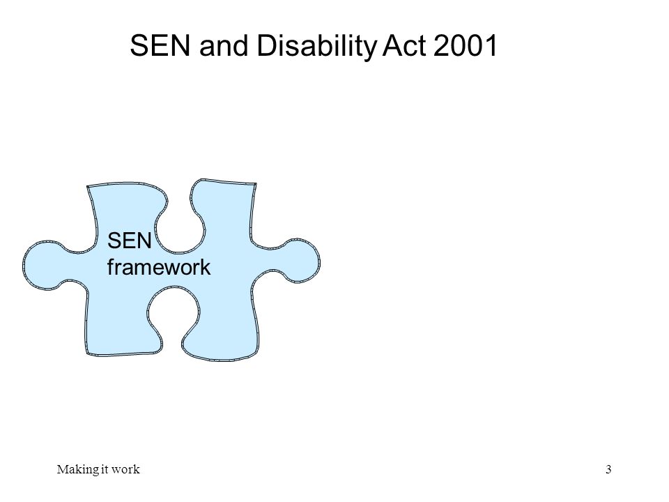 Making it work3 SEN framework SEN and Disability Act 2001