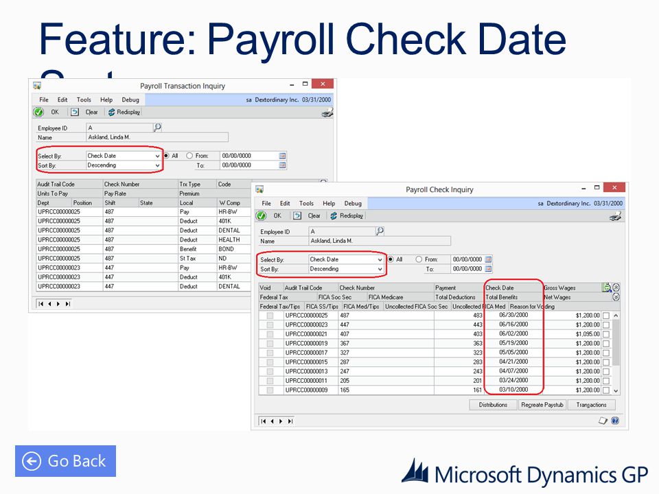 Feature: Payroll Check Date Sort