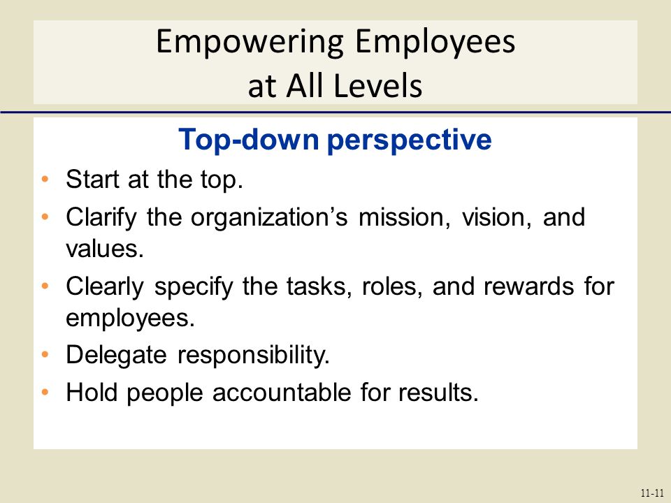 Empowering Employees at All Levels Top-down perspective Start at the top.