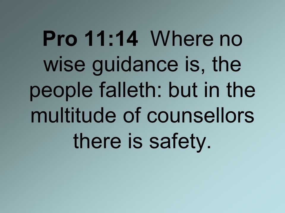 Pro 11:14 Where no wise guidance is, the people falleth: but in the multitude of counsellors there is safety.