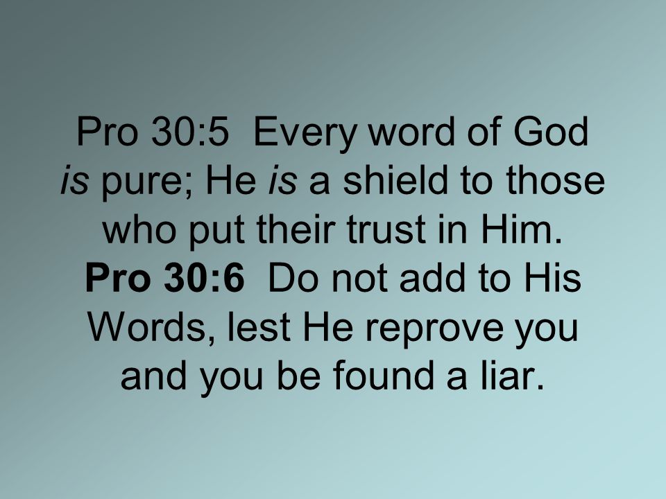 Pro 30:5 Every word of God is pure; He is a shield to those who put their trust in Him.