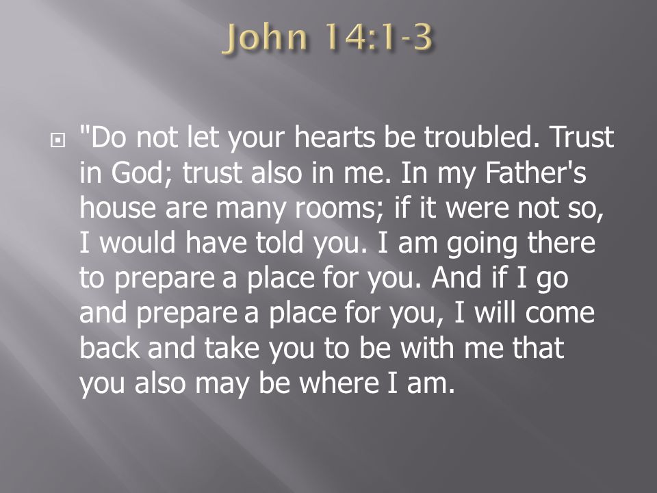  Do not let your hearts be troubled. Trust in God; trust also in me.