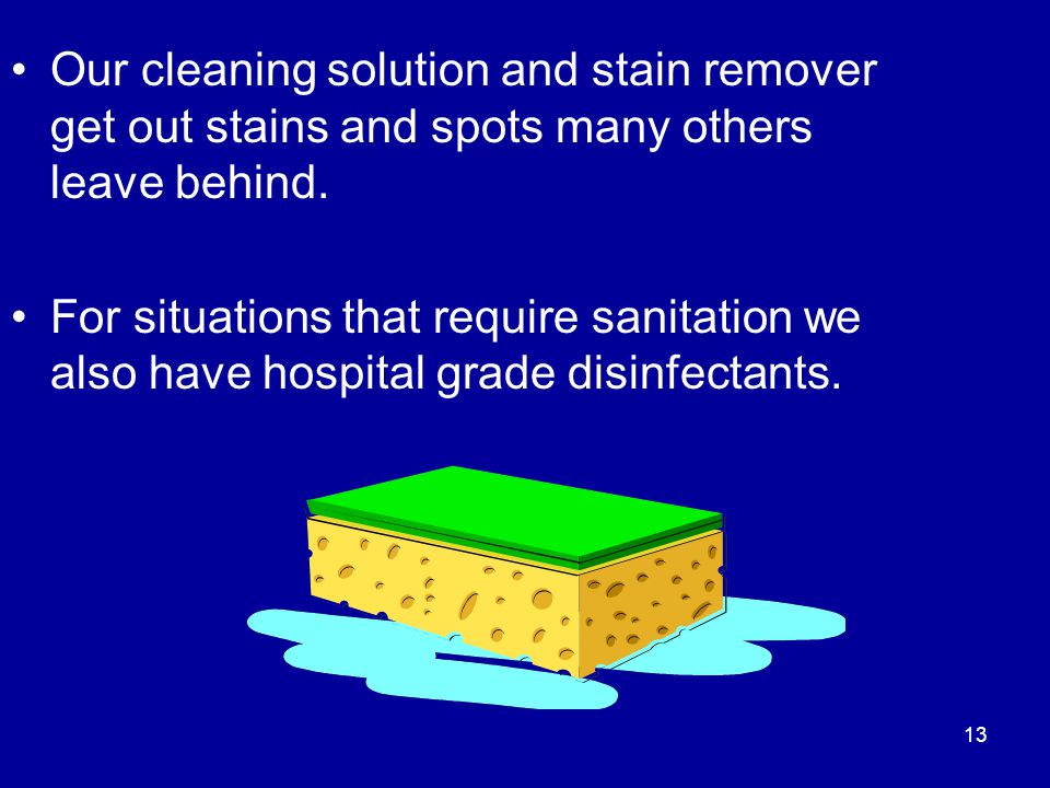 Our cleaning solution and stain remover get out stains and spots many others leave behind.