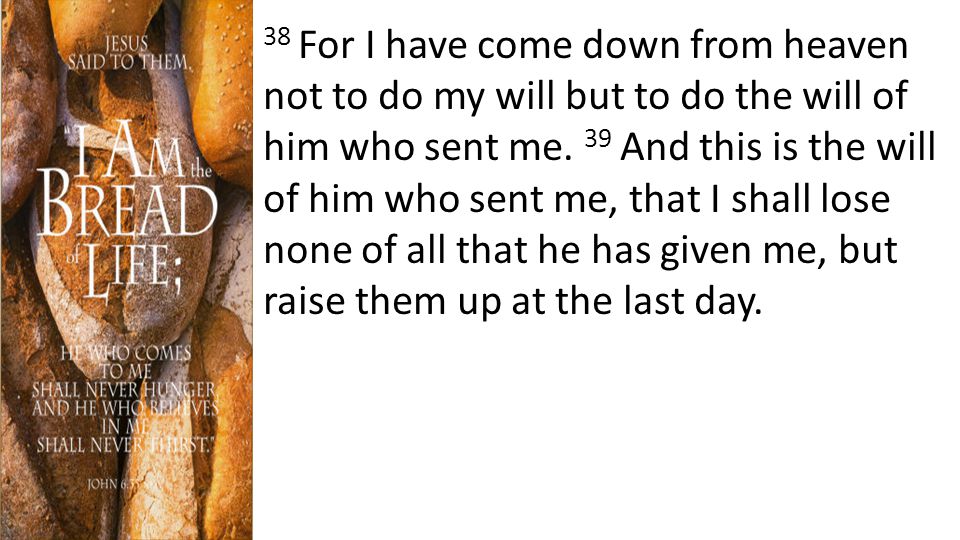 38 For I have come down from heaven not to do my will but to do the will of him who sent me.